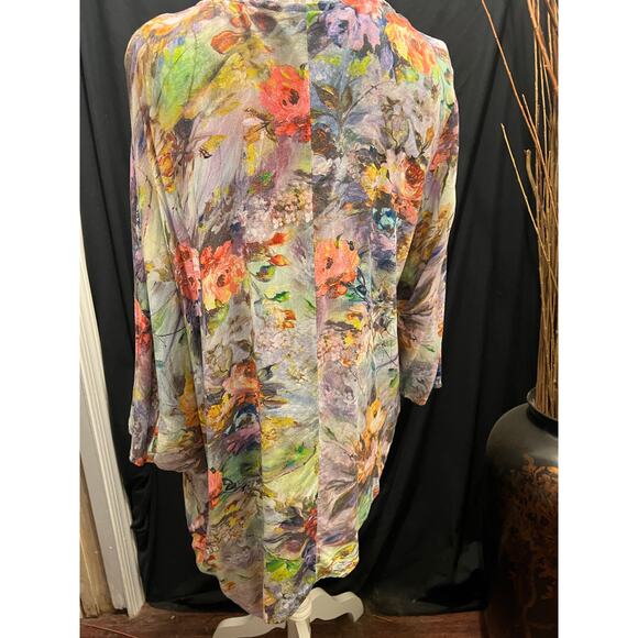 Niche Nilgun Derman Soft Floral asymmetrical  3/4 sleeve tunic Size XL - Picture 5 of 7